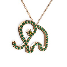 Taşlı Fil Kolye - Yeşil kuvars ve peridot 18 ayar rose altın kolye (40 cm rose altın rolo zincir) #1ulgsfn