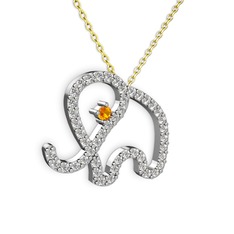 Taşlı Fil Kolye - Swarovski ve sitrin 18 ayar beyaz altın kolye (40 cm altın rolo zincir) #1v37lqe