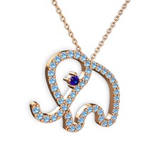 Akuamarin ve lab safir 925 ayar rose altın kaplama gümüş kolye (40 cm rose altın rolo zincir)