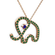 Taşlı Fil Kolye - Yeşil kuvars ve lab safir 14 ayar rose altın kolye (40 cm gümüş rolo zincir) #1wpcm9x