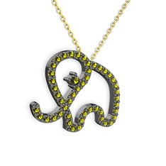 Taşlı Fil Kolye - Peridot 925 ayar siyah rodyum kaplama gümüş kolye (40 cm altın rolo zincir) #1wvhvqj