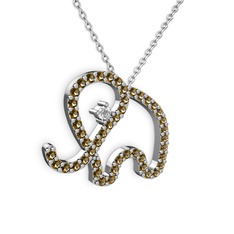 Taşlı Fil Kolye - Dumanlı kuvars ve swarovski 925 ayar gümüş kolye (40 cm beyaz altın rolo zincir) #1xdeqf1