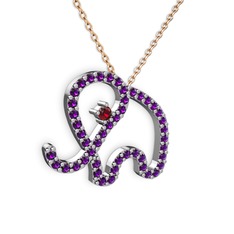 Taşlı Fil Kolye - Ametist ve garnet 18 ayar beyaz altın kolye (40 cm gümüş rolo zincir) #1xq3omd