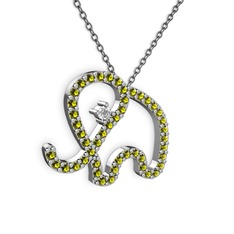 Taşlı Fil Kolye - Peridot ve swarovski 14 ayar beyaz altın kolye (40 cm gümüş rolo zincir) #1yc25e9