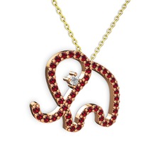 Taşlı Fil Kolye - Garnet ve swarovski 925 ayar rose altın kaplama gümüş kolye (40 cm altın rolo zincir) #1ypyvlm