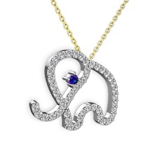 Pırlanta ve lab safir 18 ayar beyaz altın kolye (0.036 karat, 40 cm altın rolo zincir)