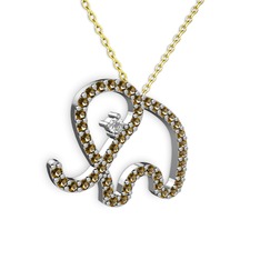 Taşlı Fil Kolye - Dumanlı kuvars ve beyaz zirkon 18 ayar beyaz altın kolye (40 cm gümüş rolo zincir) #2ekc4h