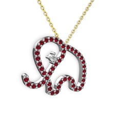 Garnet ve pırlanta 14 ayar beyaz altın kolye (0.517 karat, 40 cm altın rolo zincir)