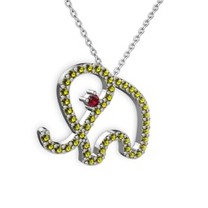 Taşlı Fil Kolye - Peridot ve garnet 925 ayar gümüş kolye (40 cm gümüş rolo zincir) #301vtl