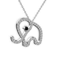 Taşlı Fil Kolye - Pırlanta ve siyah zirkon 14 ayar beyaz altın kolye (0.036 karat, 40 cm beyaz altın rolo zincir) #37q7br