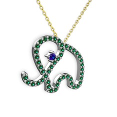 Taşlı Fil Kolye - Yeşil kuvars ve lab safir 18 ayar beyaz altın kolye (40 cm gümüş rolo zincir) #3fuy3t