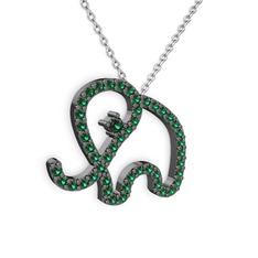 Yeşil kuvars 925 ayar siyah rodyum kaplama gümüş kolye (40 cm beyaz altın rolo zincir)