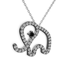 Swarovski ve siyah zirkon 925 ayar siyah rodyum kaplama gümüş kolye (40 cm beyaz altın rolo zincir)