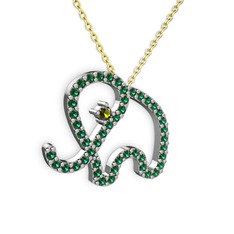 Yeşil kuvars ve peridot 14 ayar beyaz altın kolye (40 cm altın rolo zincir)