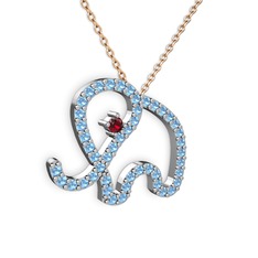 Akuamarin ve garnet 925 ayar gümüş kolye (40 cm rose altın rolo zincir)