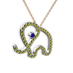 Peridot ve lab safir 8 ayar beyaz altın kolye (40 cm rose altın rolo zincir)