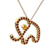 Taşlı Fil Kolye - Rodolit garnet ve sitrin 18 ayar altın kolye (40 cm gümüş rolo zincir) #4epjwg