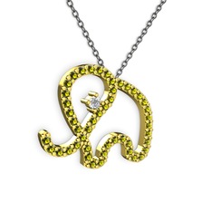 Taşlı Fil Kolye - Peridot ve swarovski 18 ayar altın kolye (40 cm gümüş rolo zincir) #4sk2fi
