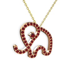 Taşlı Fil Kolye - Garnet 8 ayar rose altın kolye (40 cm altın rolo zincir) #4ukkqi