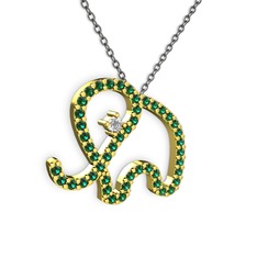 Taşlı Fil Kolye - Yeşil kuvars ve swarovski 14 ayar altın kolye (40 cm gümüş rolo zincir) #53lqgs