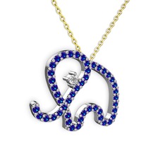 Lab safir ve swarovski 14 ayar beyaz altın kolye (40 cm altın rolo zincir)