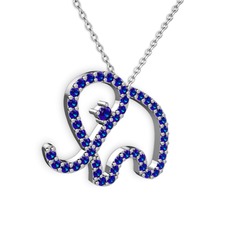 Taşlı Fil Kolye - Lab safir 18 ayar beyaz altın kolye (40 cm beyaz altın rolo zincir) #5juwpy