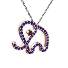 Taşlı Fil Kolye - Lab safir ve rodolit garnet 8 ayar rose altın kolye (40 cm gümüş rolo zincir) #7eciju