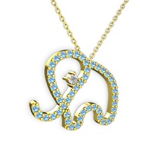 Taşlı Fil Kolye - Akuamarin ve swarovski 925 ayar altın kaplama gümüş kolye (40 cm gümüş rolo zincir) #7u65lr