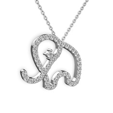 Taşlı Fil Kolye - Swarovski ve beyaz zirkon 925 ayar gümüş kolye (40 cm beyaz altın rolo zincir) #8oz0pt