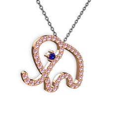 Pembe kuvars ve lab safir 925 ayar rose altın kaplama gümüş kolye (40 cm gümüş rolo zincir)