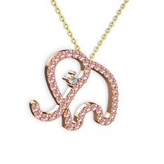 Taşlı Fil Kolye - Pembe kuvars ve pırlanta 925 ayar rose altın kaplama gümüş kolye (0.517 karat, 40 cm altın rolo zincir) #aekuie