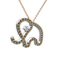 Taşlı Fil Kolye - Dumanlı kuvars ve swarovski 14 ayar beyaz altın kolye (40 cm gümüş rolo zincir) #ag3iff