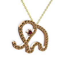 Taşlı Fil Kolye - Dumanlı kuvars ve rodolit garnet 8 ayar rose altın kolye (40 cm altın rolo zincir) #bl5iwv