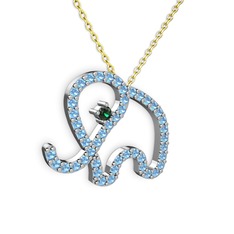 Taşlı Fil Kolye - Akuamarin ve yeşil kuvars 925 ayar gümüş kolye (40 cm altın rolo zincir) #c1tj0f