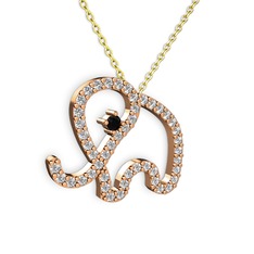Taşlı Fil Kolye - Pırlanta ve siyah zirkon 925 ayar rose altın kaplama gümüş kolye (0.036 karat, 40 cm gümüş rolo zincir) #cfgc36