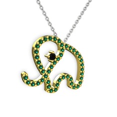 Yeşil kuvars ve siyah zirkon 14 ayar altın kolye (40 cm beyaz altın rolo zincir)