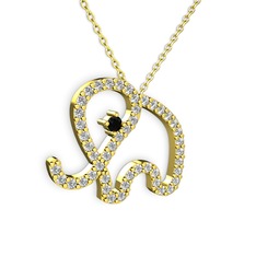 Taşlı Fil Kolye - Swarovski ve siyah zirkon 18 ayar altın kolye (40 cm altın rolo zincir) #djc1ek
