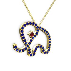 Taşlı Fil Kolye - Lab safir ve garnet 18 ayar altın kolye (40 cm altın rolo zincir) #dju2tj