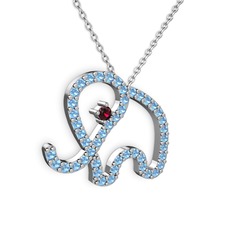 Akuamarin ve rodolit garnet 18 ayar beyaz altın kolye (40 cm beyaz altın rolo zincir)