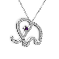 Taşlı Fil Kolye - Swarovski ve ametist 925 ayar gümüş kolye (40 cm beyaz altın rolo zincir) #dz28m5