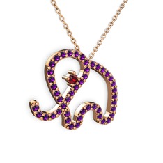 Ametist ve garnet 925 ayar rose altın kaplama gümüş kolye (40 cm rose altın rolo zincir)