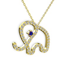 Swarovski ve lab safir 925 ayar altın kaplama gümüş kolye (40 cm altın rolo zincir)