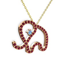 Rodolit garnet ve akuamarin 14 ayar rose altın kolye (40 cm altın rolo zincir)