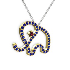 Taşlı Fil Kolye - Lab safir ve rodolit garnet 14 ayar altın kolye (40 cm beyaz altın rolo zincir) #evqivb