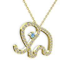 Taşlı Fil Kolye - Swarovski ve akuamarin 925 ayar altın kaplama gümüş kolye (40 cm altın rolo zincir) #gmay09