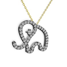 Taşlı Fil Kolye - Beyaz zirkon 925 ayar siyah rodyum kaplama gümüş kolye (40 cm altın rolo zincir) #h58i5y