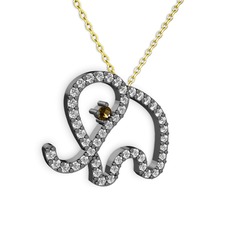 Taşlı Fil Kolye - Swarovski ve dumanlı kuvars 925 ayar siyah rodyum kaplama gümüş kolye (40 cm gümüş rolo zincir) #hlkoeb