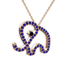 Taşlı Fil Kolye - Lab safir ve siyah zirkon 14 ayar rose altın kolye (40 cm rose altın rolo zincir) #hn597i
