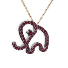 Taşlı Fil Kolye - Rodolit garnet 925 ayar siyah rodyum kaplama gümüş kolye (40 cm gümüş rolo zincir) #iamv8d