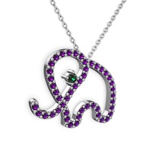 Taşlı Fil Kolye - Ametist ve yeşil kuvars 14 ayar beyaz altın kolye (40 cm beyaz altın rolo zincir) #ifcw39